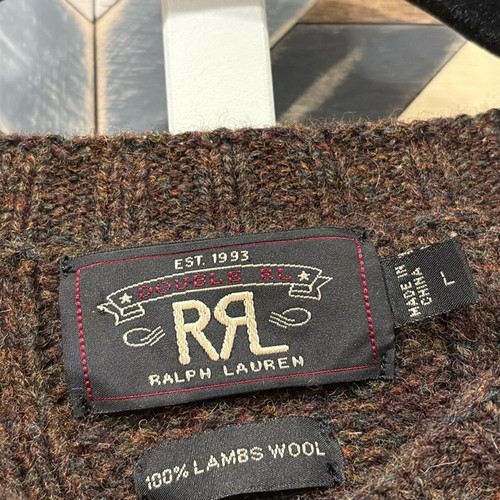 Double RL RRL Ralph Lauren Men's Dark Brown Cable Knit Sweater Slim Fit Large - Picture 3 of 10