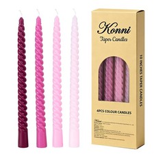 Pink Spiral Taper Candles 10 Inch Gradient Twisted Unscented Decor 4 PCS