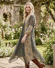 NEW Johnny Was 3X 3XL Plus Midi Dress Blue & Yellow Flowy Flutter Hem $378 Ret