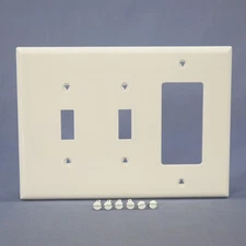 Cooper PJ226W White 3-Gang Toggle Decorator Unbreakable Mid-Size Wallplate Cover