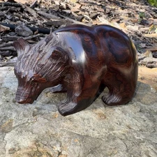 Vintage Hand Carved Wooden Resin Grizzly Bear Figure Statue