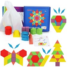 GEMEM 155 Pcs Wooden Pattern Blocks Set Geometric 155 Pieces, Multicolor