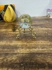 Crystal Clear Glass Globe Sphere W Gold Tone Princess 2 Way Display Stand 2.4"