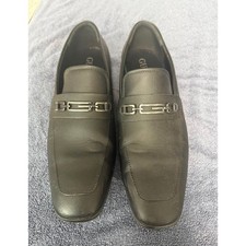 GUESS Mens Loafers Size 10M Black Dress Shoes Metal Logo Bit Slip On