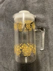Vintage Pyrex Butterfly Gold Clear Glass Pitcher/Carafe Handle with stopper 8"