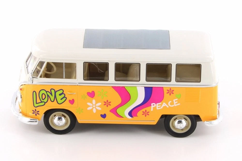 Welly Volkswagen T1 Samba Bully Bus 1/24 – Modello Auto Die-Cast Metallo Arancione Con Fiori, Porte Apribili – Nuovo In Scatola