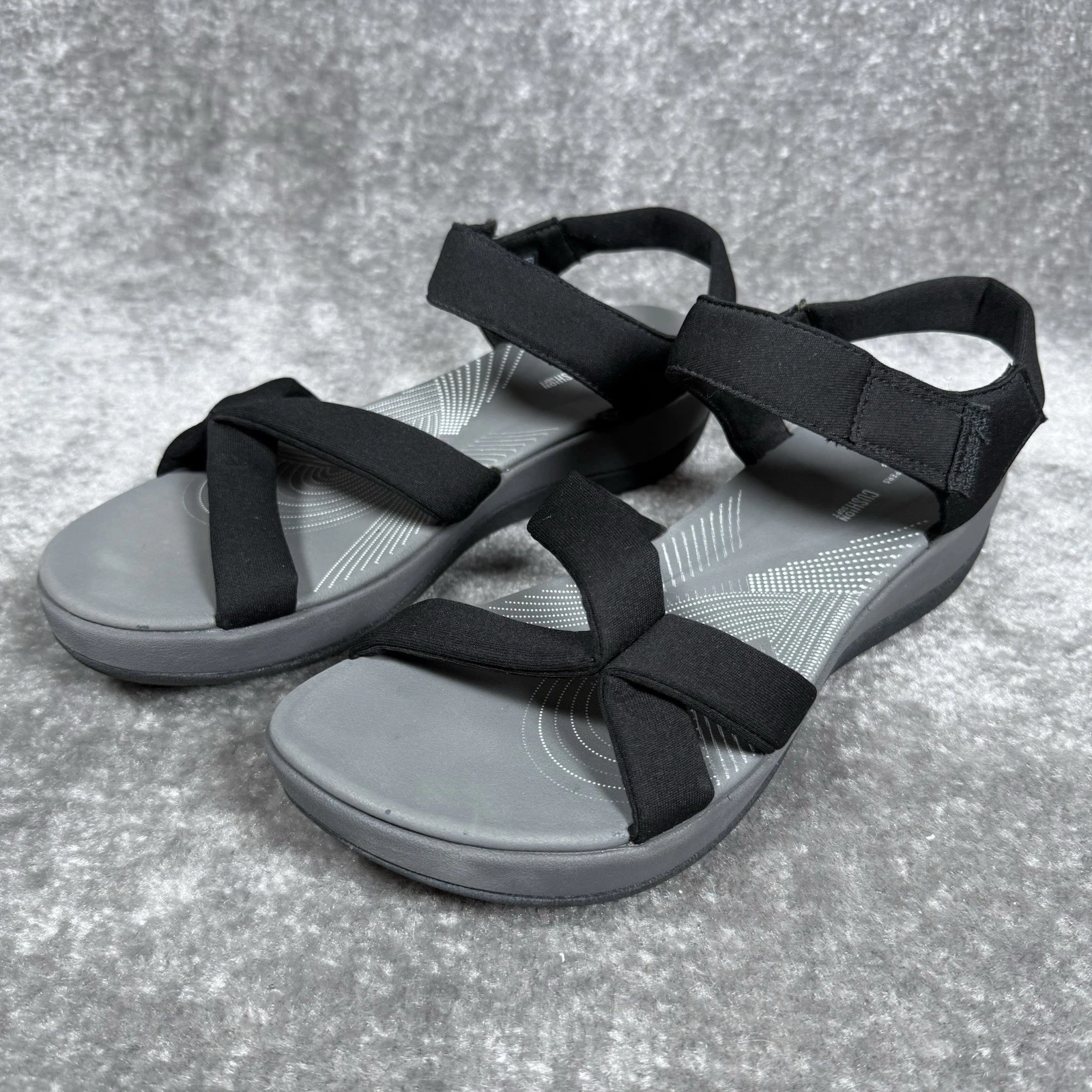 CLARKS Clark’s Sandali Donna Taglia 11 Nero Cloudsteppers Cuscino Zeppa Tacco Cinturino