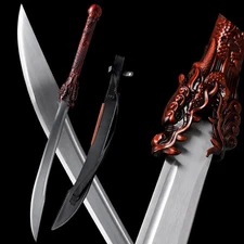 Sharp Chinese Broadsword Dragon Theme KungFu Dao Sword 1095 Carbon Steel Leather