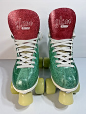 Crazy Skates Disco Glam Glitter Teal Quad Roller Skates US Women 8.5 EU 40