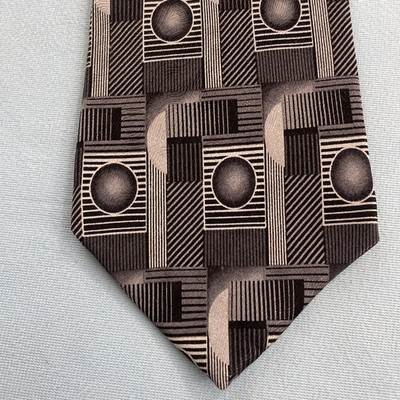 Van Heusen Silk Tie vtg 90s Optical Art Deco Dot MCM Cyber Wove Black White 4x59