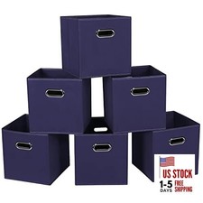 STOREONE Fabric Storage Bins Cubes Baskets Containers 6 pack Navy Blue