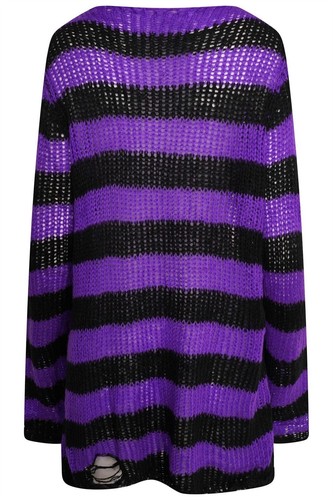 PUNK GRUNGE OVERSIZED STRIPED JUMPER SWEATER Distressed 90s Y2K GOTH GOTHIC - Picture 30 of 30
