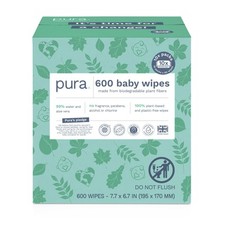 Pura Natural Sensitive Baby Wipes 99 Water Hypoallergenic 600 Wipes