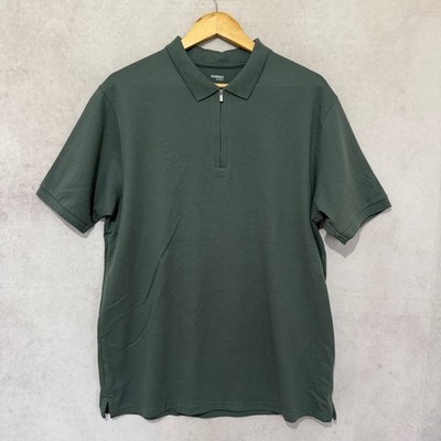 Dunnes Stores Zip Polo Shirt Green L Regular Fit Textured Short Sleeve