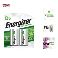 Recharge Universal Rechargeable D Batteries, 2 Pack