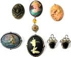 6 Different Hand Painted Resin Women, Mermaids++ Multi-Color Cameos M-L Pendants