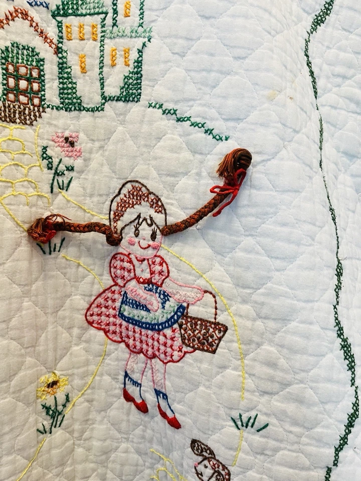 Manta Edredón Bebé Mago de Oz Vintage Bordada a Mano 36” X 57”, LEER Foto 4 de 4