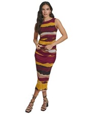 Calvin Klein Womens Sleeveless Printed Dress Purple Yellow Size S MSRP $60