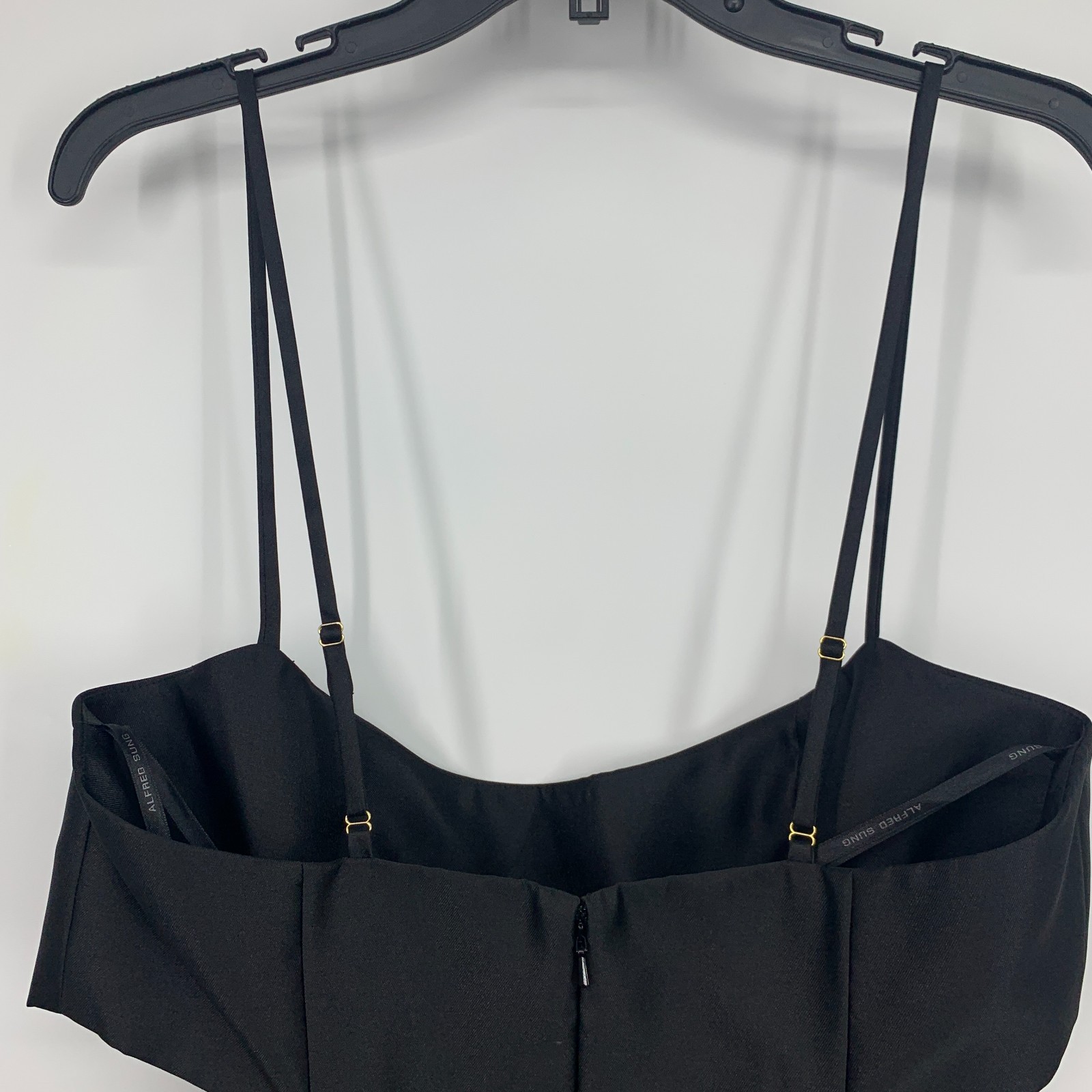 Alfred Sung Gown Dress Womens 12 Black Satin Maxi Cut Out Sleeveless Slit D840