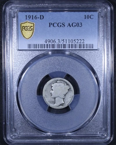 1916-D Mercury Dime - 10c PCGS AG03 - PCGS Gold Shield