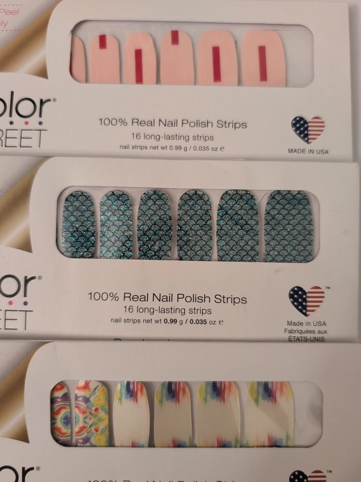 Lote de 3 piezas de tiras de uñas de calle color rosa azul brillo púrpura sirena Foto 2 de 4