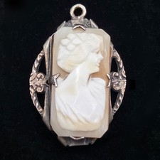 Vintage Amco 120 12k Gold Filled Sterling Silver Shell Cameo Pendant Filigree Vintage Amco 120 12k Gold Filled Sterling Silver Shell Cameo Pendant Filigree