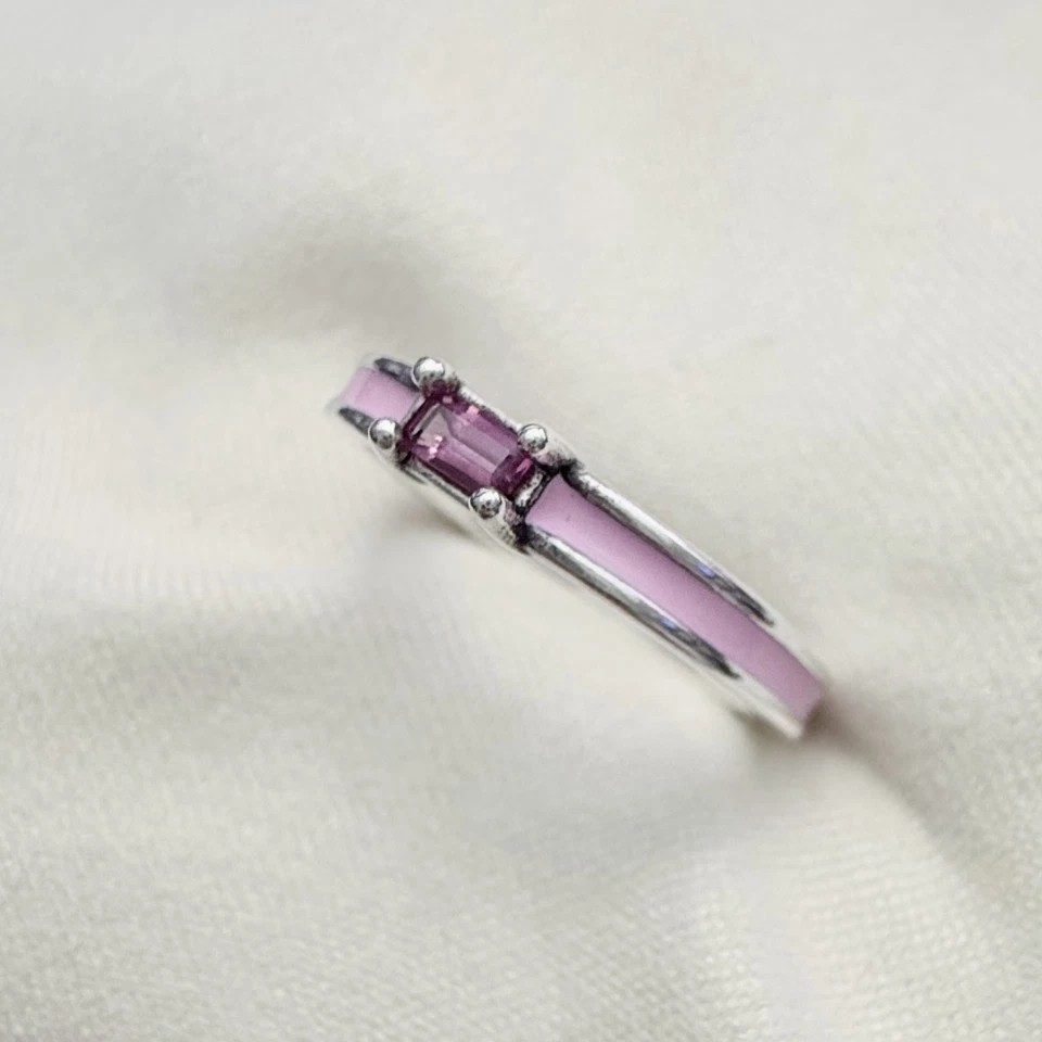 Anillo apilador James Avery esmalte rosa y piedras preciosas de plata de ley talla 5,5 Foto 3 de 4