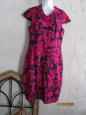 VTG Talbots sz 10 fuchsia navy %100 linen slip lined pencil dress cap sleeves