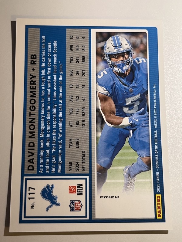2025 Donruss Optic David Montgomery Silver Holo - Rocket - Prizm (SP) #117