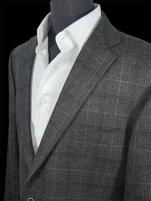 FALL READY JOSEPH ABBOUD REDA SUPER 110 S BROWN PLAID WOOL FLANNEL SPORT COAT 46