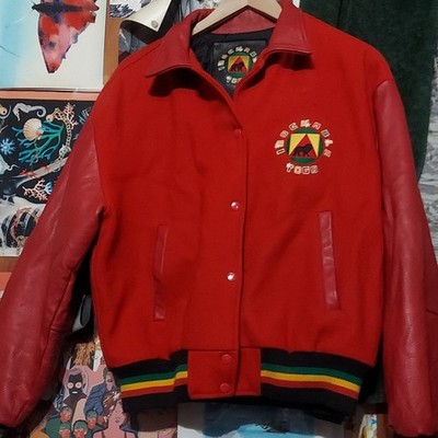Rockable Togo Men's Colorblock Varsity Jacket Red Snap Embroidered Logo Ribbed L