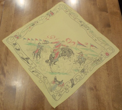 Vtg Western Cowboy Rodeo Silk Scarf ~Bucking Bronco Cattle Brands & More! RARE