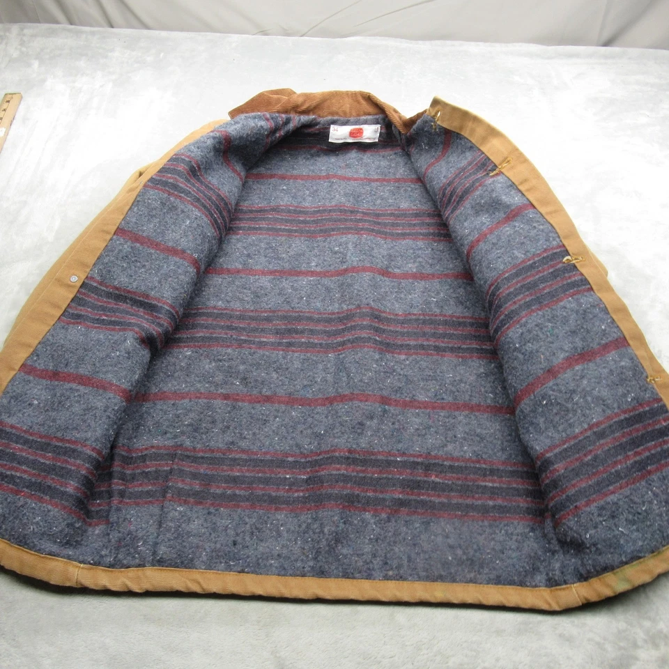 Abrigo Adolphe Lafont Chore Hombre Pequeño? 34 Manta Forrada Lona LOGO DE COLECCIÓN EE. UU. AÑOS 70 Foto 3 de 4