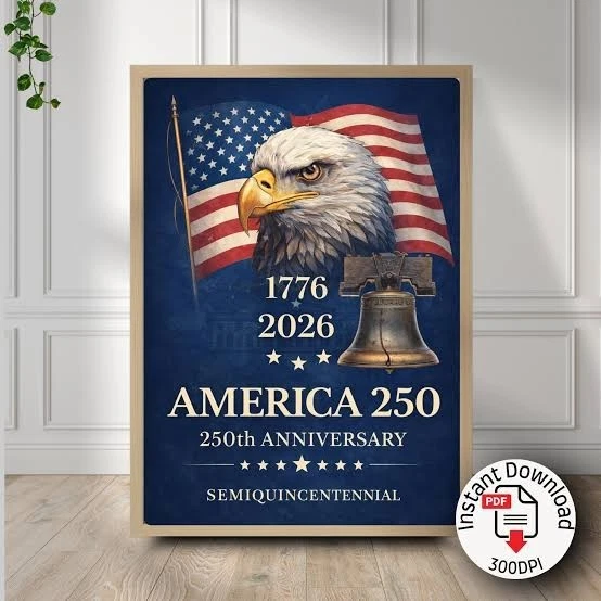 America 250 Semiquincentennial 1776-2026 Eagle Flag Poster