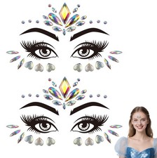 Mermaid Face Glitter Gems Stick-on Jewels 2-Pack, Mermaid Costume Accessories...