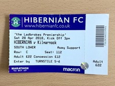 HIBERNIAN VS KILMARNOCK 2018 SCOTTISH PREMIERSHIP FOOTBALL TICKET STUB