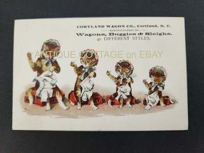 1880 antique CORTLAND WAGON CO ny ANTHROPOMORPHIC SEWING CATS kittens trade card