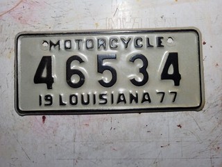 1977 Louisiana Motorcycle license plate number 46534