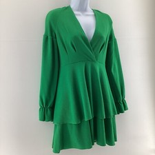 Boohoo Womens Dress Size 10 Green V Neck Long Sleeve Pullover 