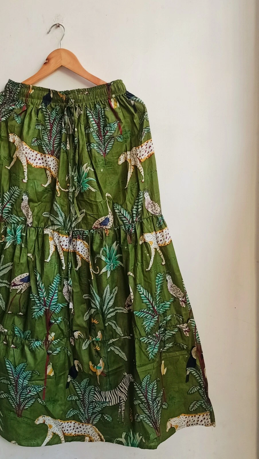 Indian Dark Green Tiger Frill Skirt Cotton Skirt Long Skirt Free Size Beachwear