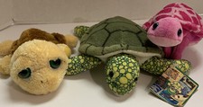 Plush Lot Russ Berrie Shelly Petting Zoo Pink Turtle 1998 K M Green Sea Turtle