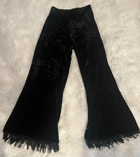 Y2K 90'S VINTAGE BETSEY JOHNSON EMBELLISHED HEM VELVET WIDE LEG PANTS SZ M MED