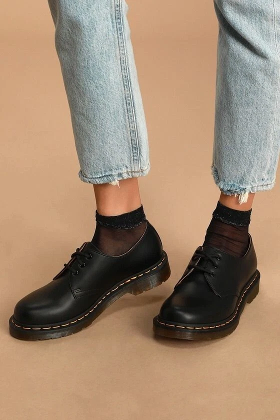 NWOT DR. MARTENS '1461 W' OXFORD WOMEN'S SHOES BLACK SMOOTH SIZE 8