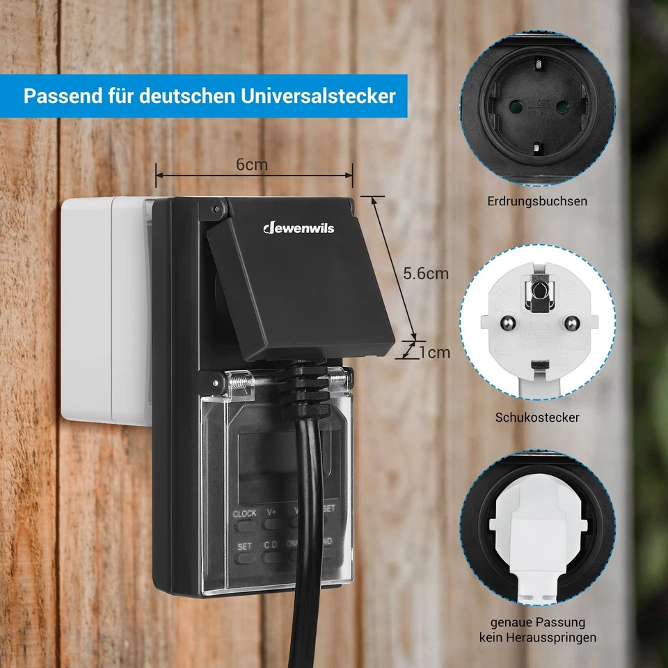 DEWENWILS 2Pack Zeitschaltuhr Steckdose Aussenbereich IP44 Zeitschaltuhr Digital - Bild 3 von 4
