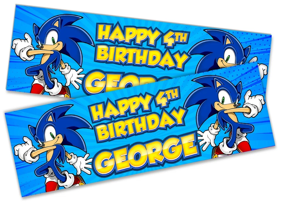 GRAPHIXX x2 Personalised Birthday Banner Sonic Design Children Kids Party Decoration 10