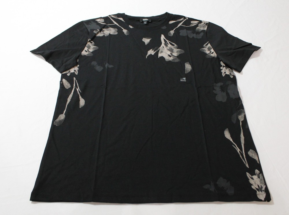 Express Men's Medium Black Floral Pima Cotton Tee AP2
