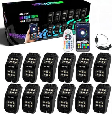 SUNPIE 12 Pods Upgraded 210 Degrees Wide Angle RGBW Rock Lights App/Remote
