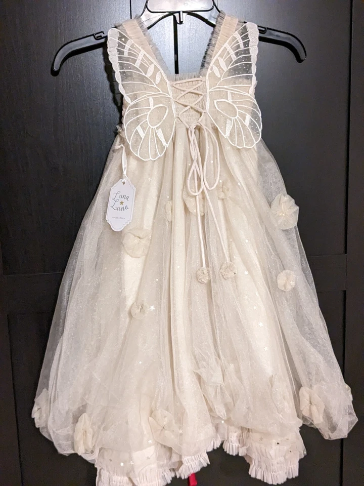 Vestido Luna Luna Cloude Floral Apliques Tul Mariposa Ala Flor Niña Talla 6/7 Foto 2 de 4