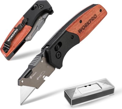 WORKPRO Folding Utility Knife, Razor Blade Knife with Axis Lock, Quick Change Bo