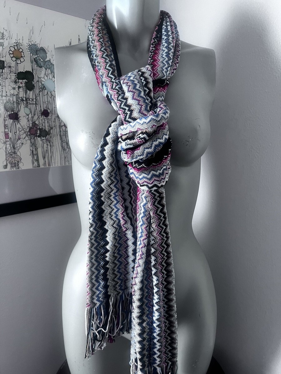 Missoni Zig Zag Scarf Stripe Chevron Multi Colored Gold Knit